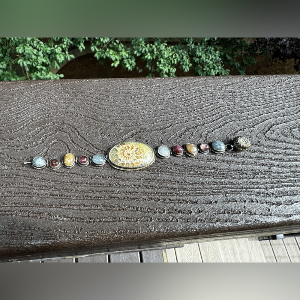 Elegant Multicolor Sapphire and Fossil Stone Bracelet